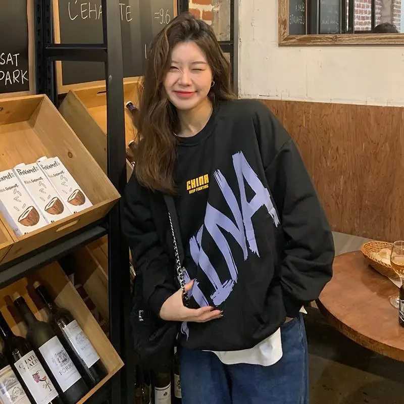 Spring Autumn Thin Korean Style LooseFit Versatile Round Neck Long Sleeve Top American Style Streetwear Student Couple INS Swea Z250905