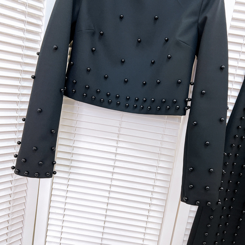 2026 Milan Autumn Brand Same Two Piece Black and White Round Neck Long Sleeve Dress