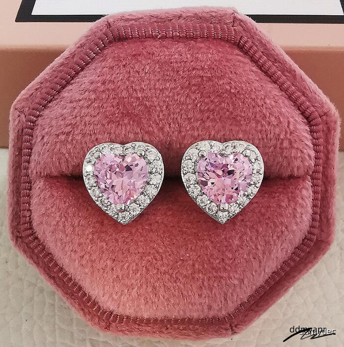Simple Fashion Stud Earring Jewelry Sterling Sier White Pink ddmydec 5A Cubic Zircon Heart Shape Dia Promise Gemstones Women Hollow Earrings Gift ddmy