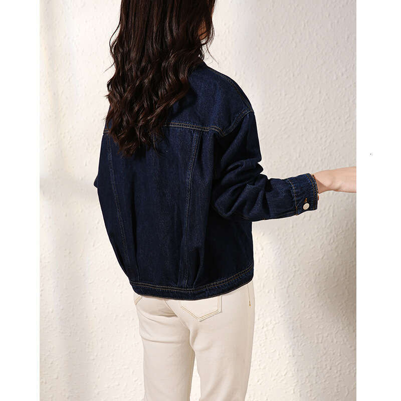 Round Neck Workwear Jacket Early Spring Women's Fashion New Short Blue Denim Top B5