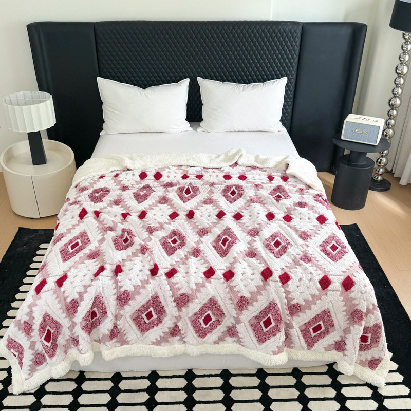Free Shipping Light Luxury Jacquard Hollow Tafu Fleece Blanket Thickened Warm Nap Cover Carpet Lamb Fleece Double Layer Sofa Blanket