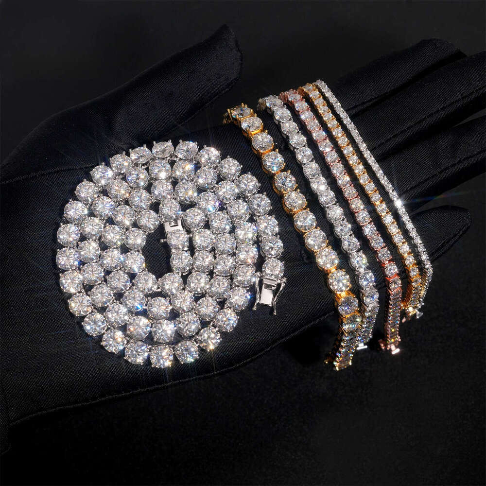 USA Stock Fast Shipping 6.5mm Dia Necklace Solid Sier Iced Out Moissanite Hip Hop Tennis Chain