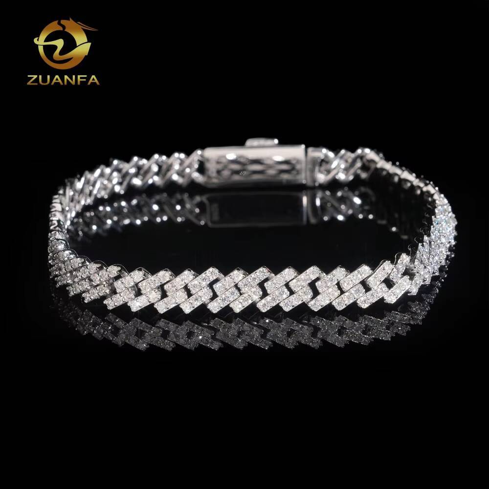 7mm 1Row High Quality Moissanite Diamond Hip Hop Bracelet 925 Silver Iced Out Cuban Link Bracelet With GRA Certificate