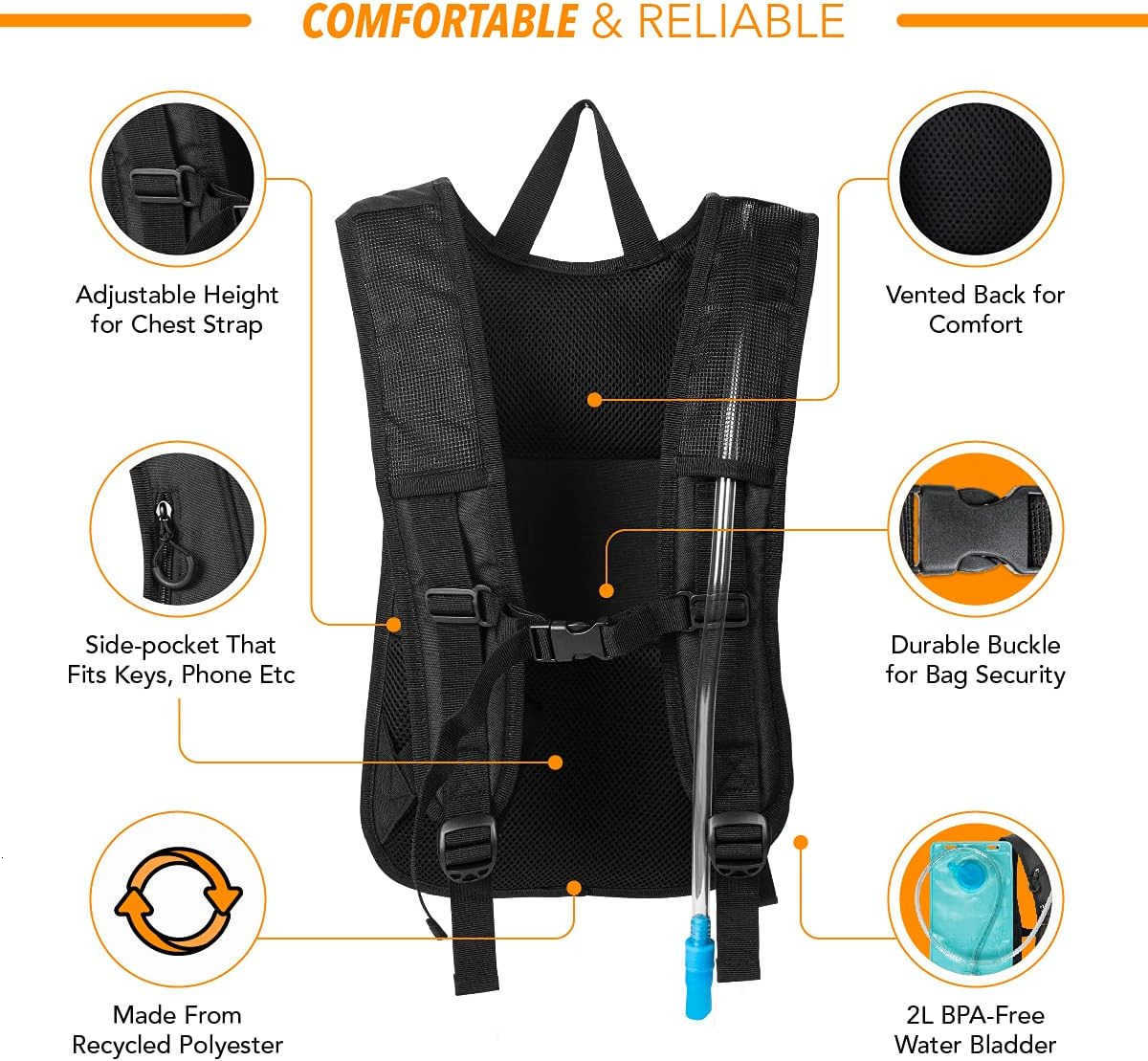 Hydration Pack Backpack with 2L Water Bladder for Women Men Teens Kids Hydropack Hydro Sports Outdoor Running Camping Hiking Festivals Raves M250905
