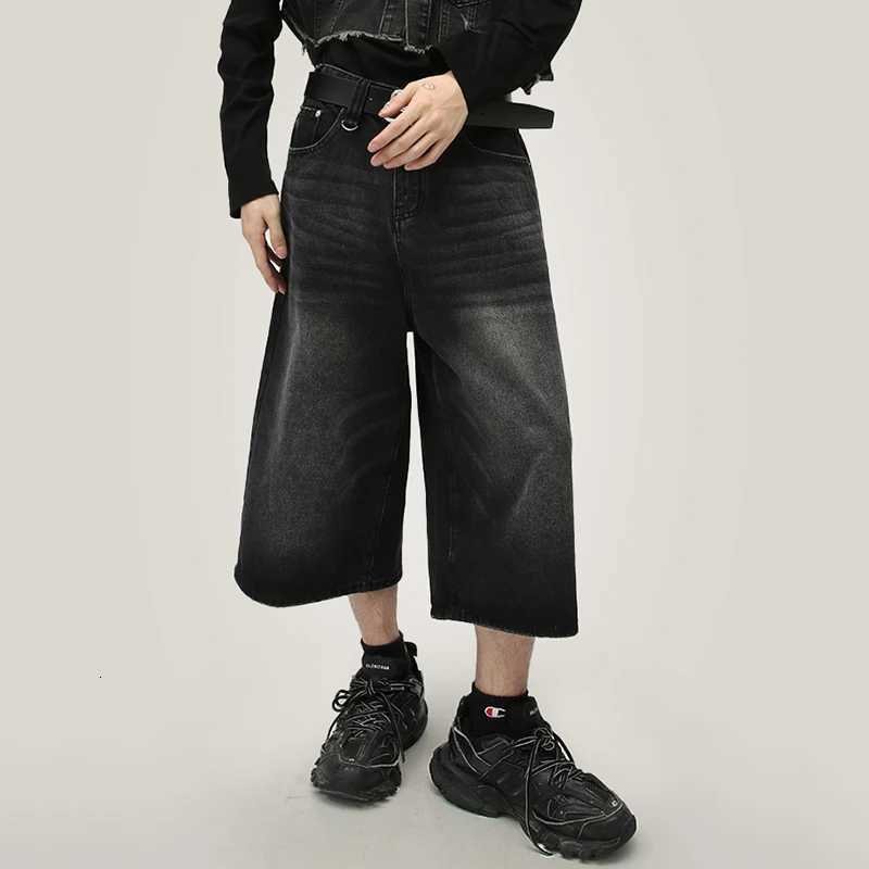 Summer Men Capri Short Jeans Male Fashion Retro Blue Denim Mid Pants Korean Casual Baggy Straight Wide Leg Calf Length Pants W250905