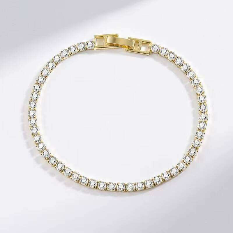 Fashion Gold Plated Brass Lab Dia Zircon Moissanite Tennis Chain Women Men Bracelet Jewelry 4mm 3mm 5mm