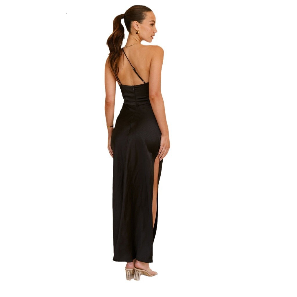 Womens New Sleeveless Solid Color Sexy Strapless Split Long Dress