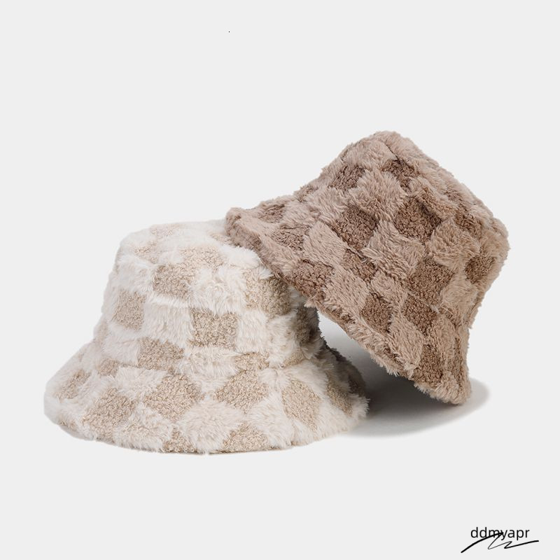 Autumn Winter Solid Color Plaid Fisherman Unisex ddmyday Outdoor Artistic Versatile Bucket Thickened Warm Sun Hat 250710 ddmyday ddmyday