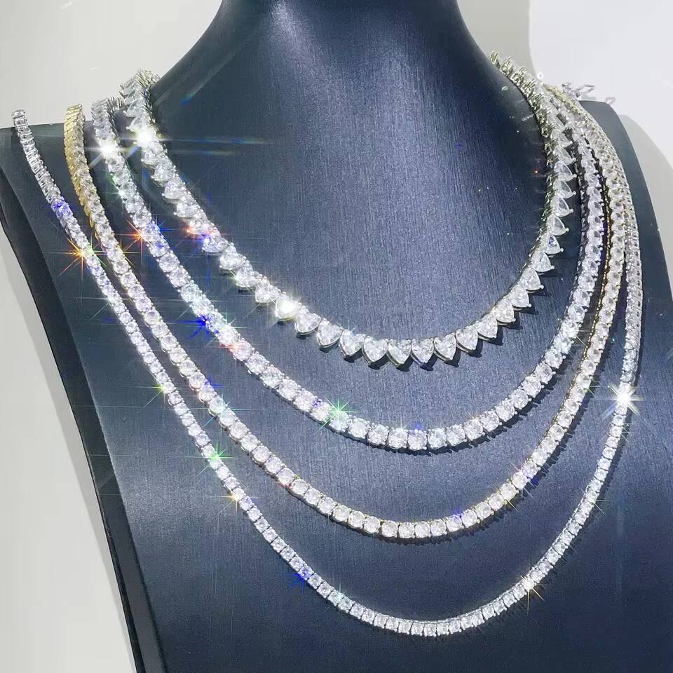 Hip Hop Iced Out D Color White VVS 925 Sterling Silver 4mm 1618 Inches Moissanite Diamond Tennis Chain Necklace Jewelry