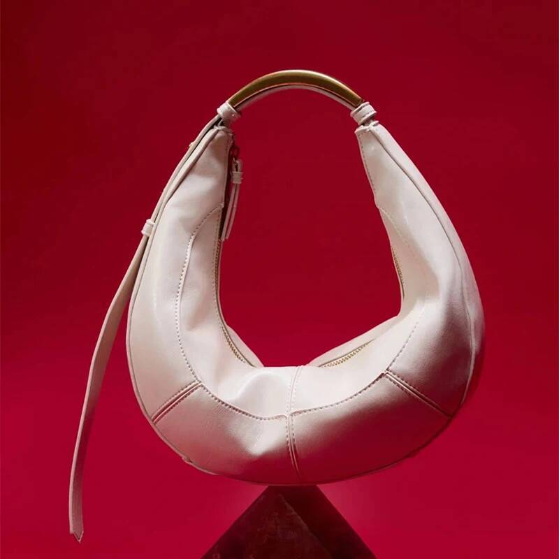 Classic Retro Crescent Shoulder Curved Metal Handle Handbag Brand High-end Leather ing Underarm Bag Fashion Hot high-quality
