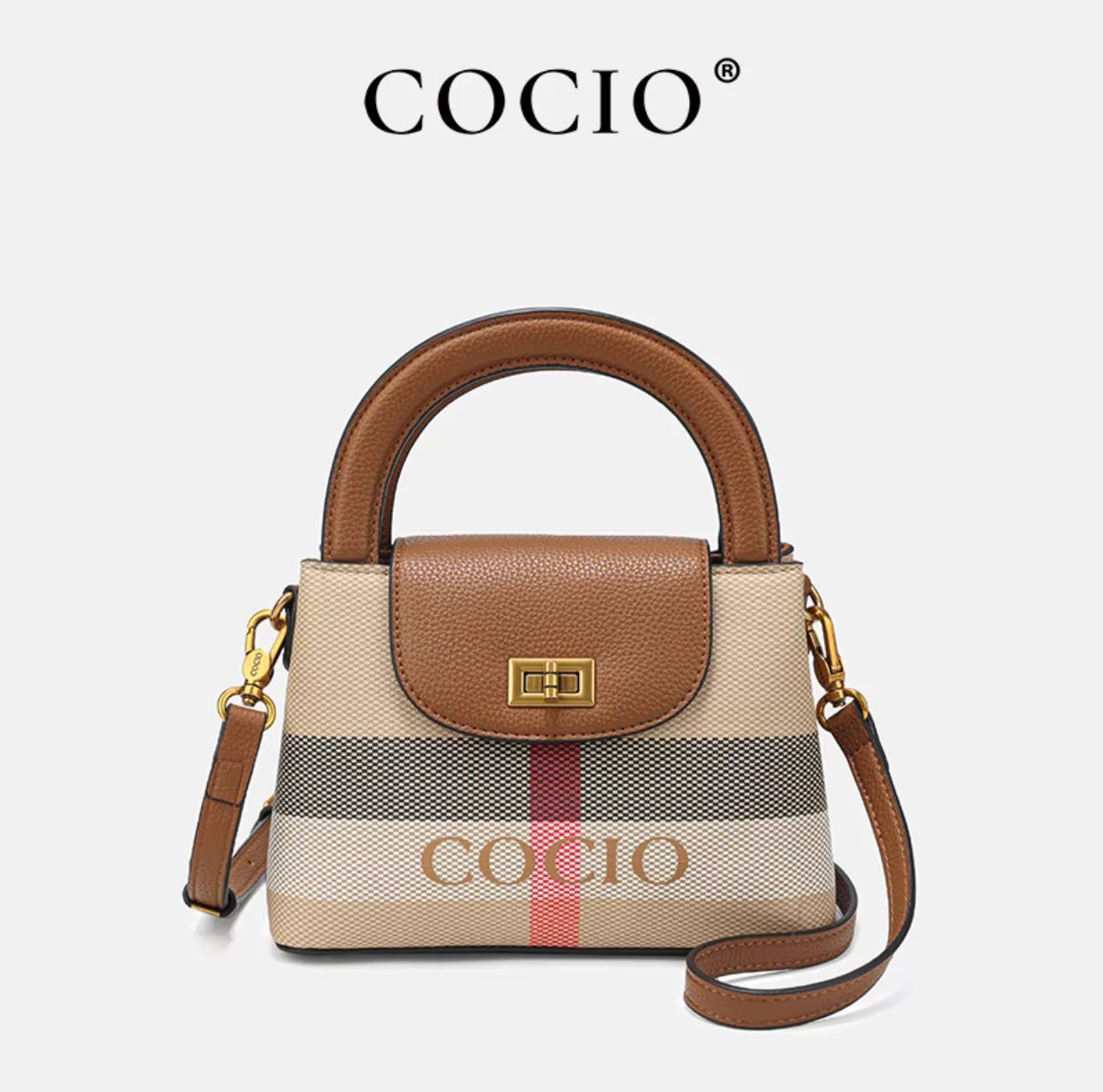 COCIO designer bag New affordable luxury genuine leather flap check plaid tartan high-quality fashionable casual womens cross bag