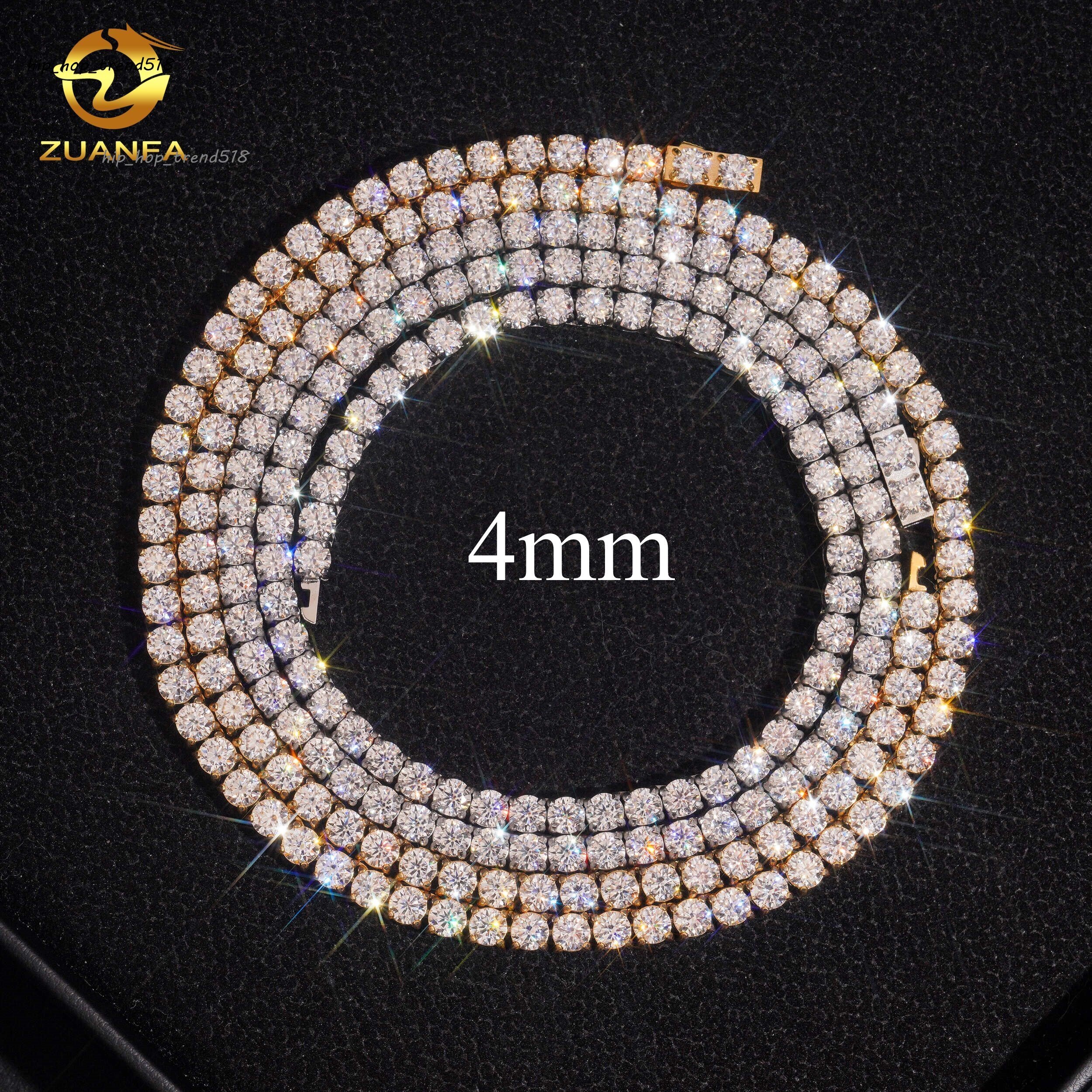 High Quality VVS Moissanite Necklace 4mm Bracelet Hip Hop Moissanite Jewelry Iced Out Diamond 316L Stainless Steel Tennis Chain
