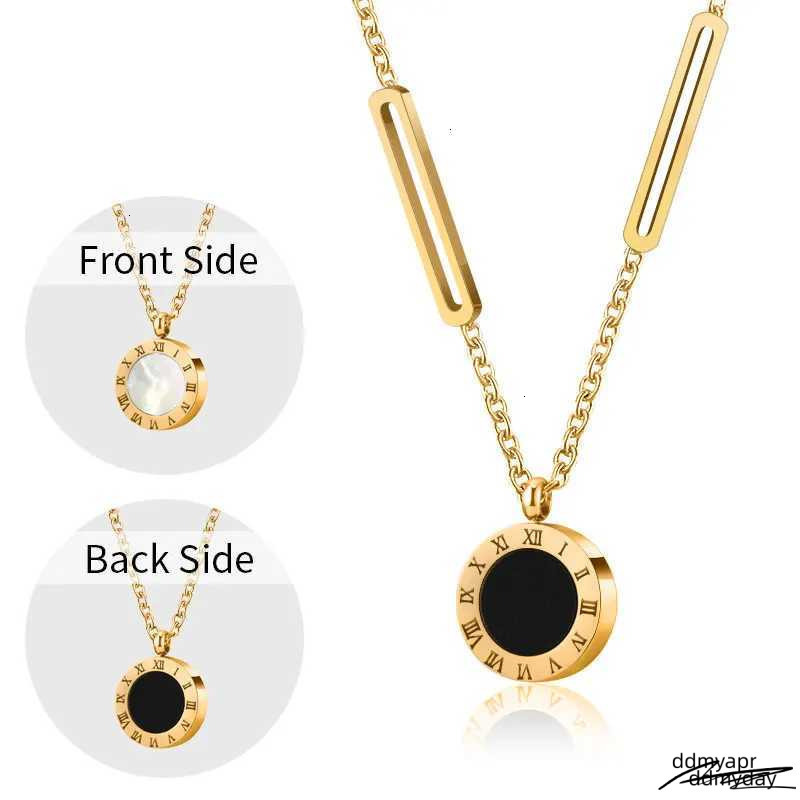 Stainl Steel Ran Numeral Black White Shell Necklace For Wen Fashion Round Pendant Chain Collar Fem ddmyday Party Jewelry ddmyday
