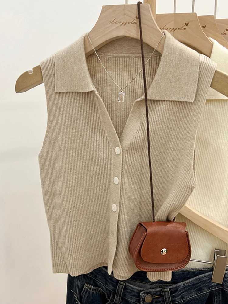 Solid Color Knitted for Women Cardigan Korean Single Breasted Sleeveless Jumper Woman Round Neck All Match Cardigans Outwear Z250905