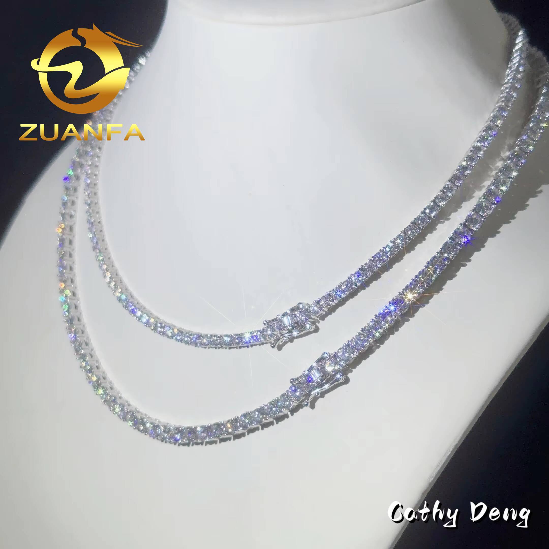 New Arrival 3mm 925 Silver Moissanite Tennis Necklace Iced Out Jewelry Moissanite Diamond Tennis Chain GRA Certified