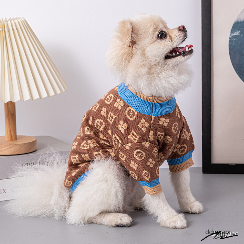 Dog Sweaters Small Medium Ddmydec Dogs Fall Classic Knitted Flower Pattern Puppy Holiday Winter Coat Clothes For Female Girl Male Boy Warm Brown XXL