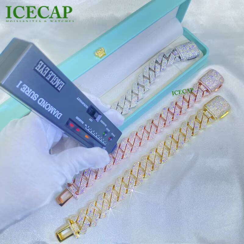 Wholesale 20MM VVS Moissanite Gold Plated Sier Bracelet Men Hip Hop Style Iced Out Dia Cuban Link Bracelets