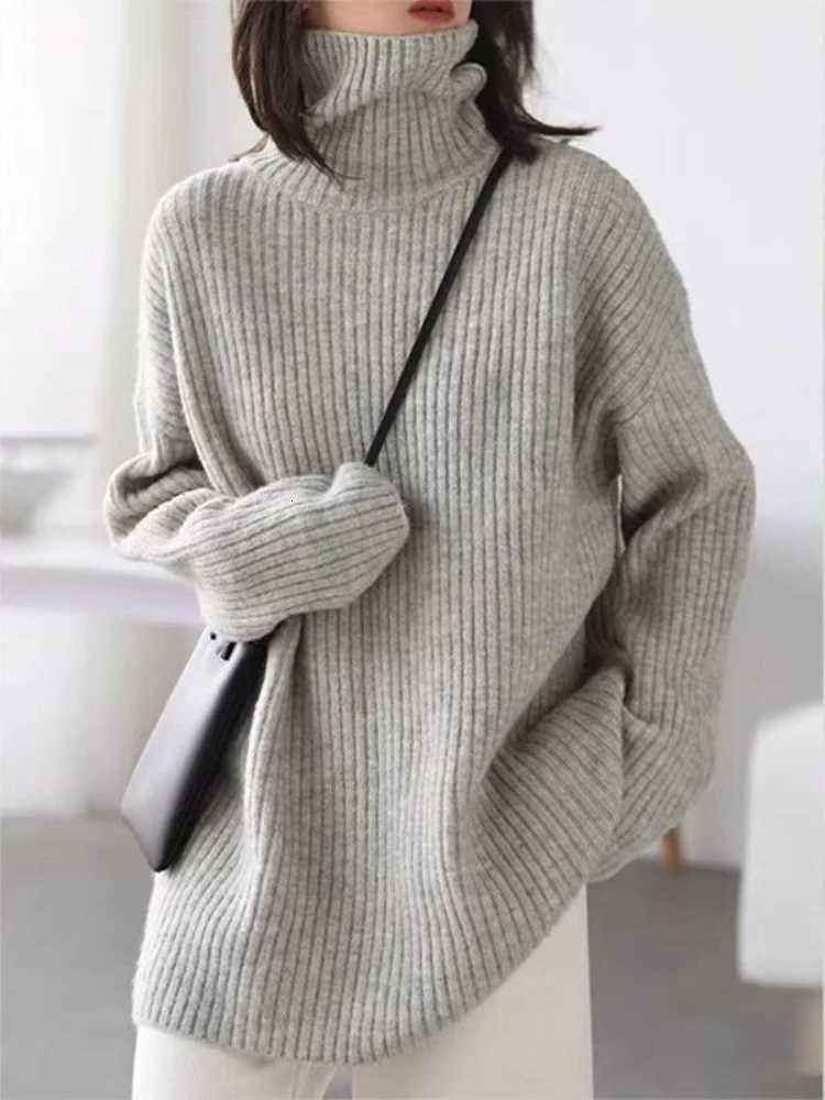Korean Style Turtleneck Pullovers 2025 Autumn Winter Loose Casual Warm Knitted Sweater Long Sleeve Solid Comfortable Jumpers Z250905