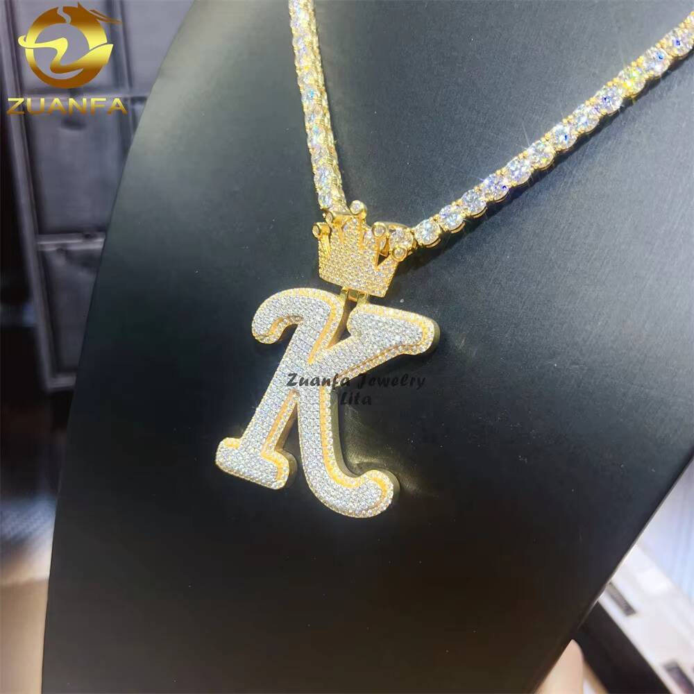 Wholesale Price Hip Jewelry Iced Out Silver Crown Bail Initial Letter K Mens Vvs Moissanite Custom Name Pendant