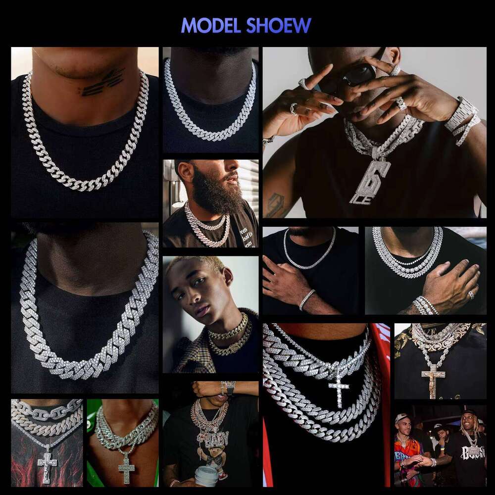 Factory-Made S Moissanite Necklace 12mm Thick with Spiked Laurel Cuban Chain Passes Dia Test Hiphop Style for Men Women