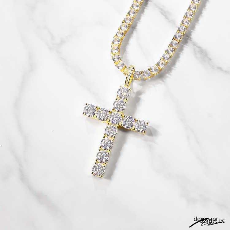Custom 8Mm Wide Yellow Gold ddmydec Plated Sterling Sier Iced Out VVS Moissanite Cross Pendant For Necklace Jewelry ddmydec