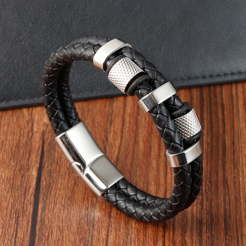 Charm Braid Rope Bracelet For Men Stainless Steel Magnetic Buckle Genuine Leather Bracelets Bangles Male Female Jewelry 251024