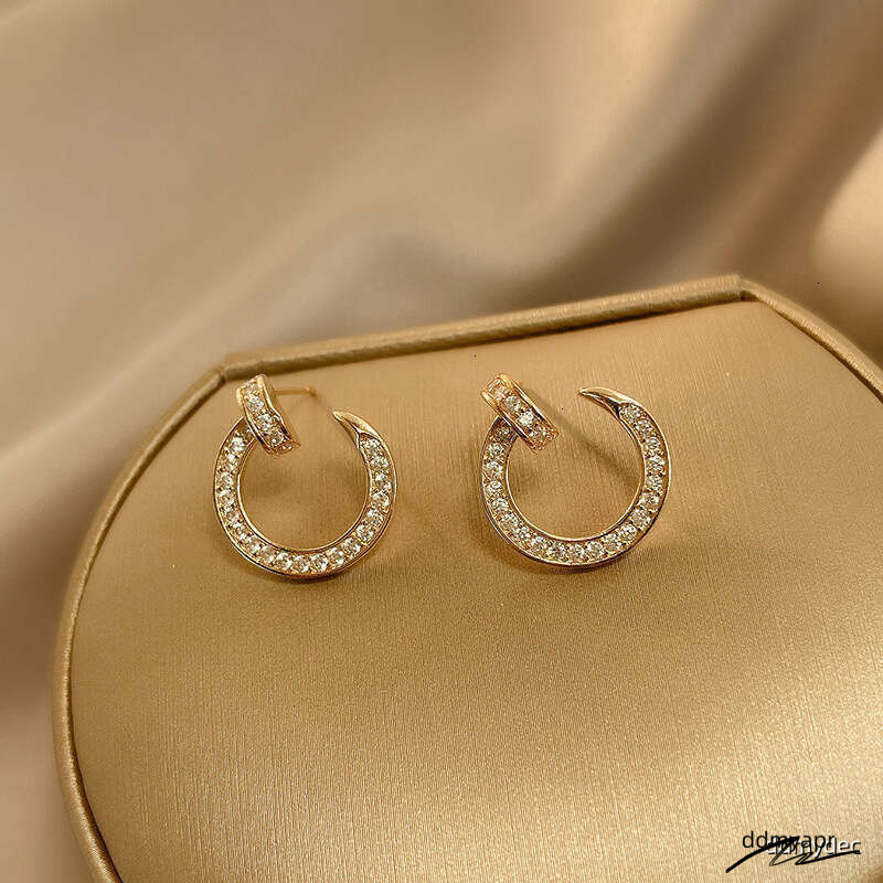 Style Nail Stud For Women Micro Inlaid Zircon High-End Circle Exquisite Temperament Sier ddmydec Needle Earrings Versatile ddmydec