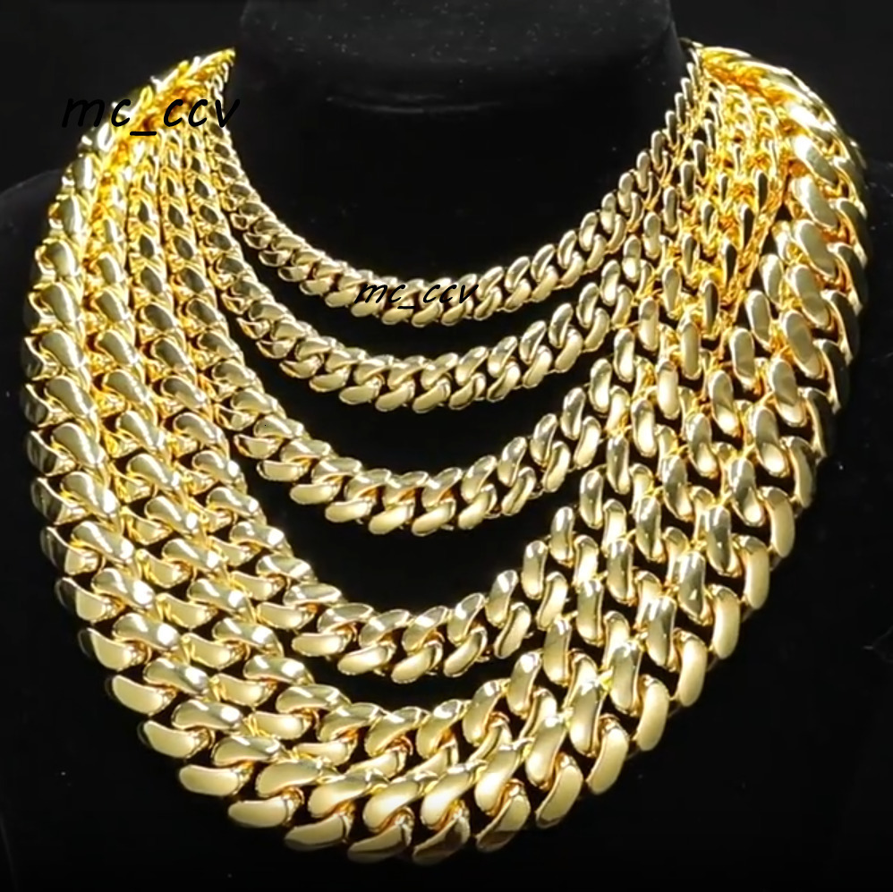 Fashion Jewelry 10121416182022mm Real Gold Plated Brass Big Cuban Link Miami Cuban Bracelet Ready to Ship Jewelry