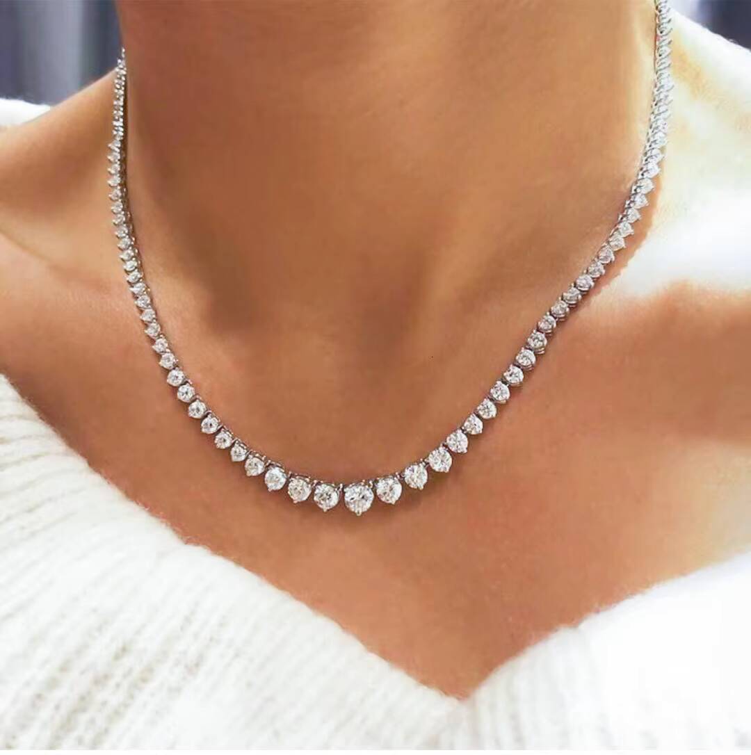 3 Prong Tennis Necklace in 14k White Gold Moissanite Tennis Eternity Chain 17 D Color Diamond Gift Tennis Chain