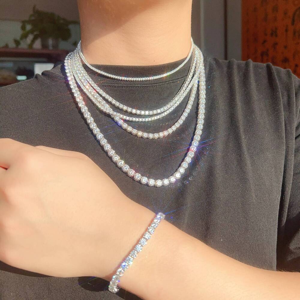 2MM 3MM 4MM 5MM 65MM Classic Necklace Silver 925 VVS Moissanite Diamond Hip Hop Chains Fine Jewelry Tennis Bracelet Chain