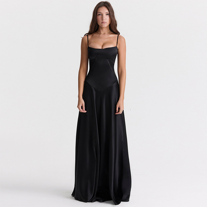 2025 Womens New Sexy Spaghetti Strap Dress Slim Fit Backless Long Dress Evening Gown