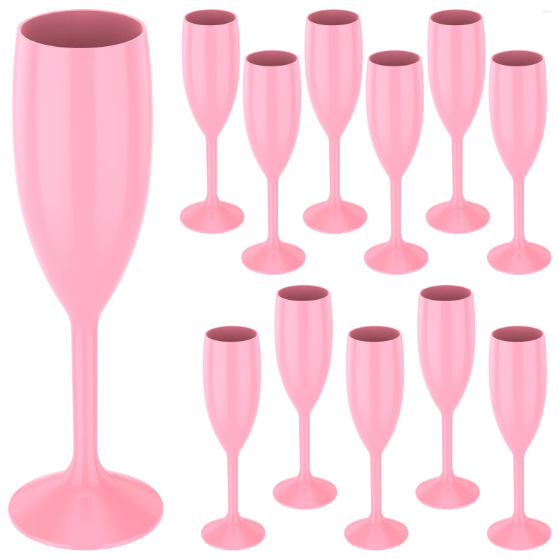 Water Bottles 12Pcs Champagne Flute Bulk 170 ML Pink Elegant Easy To Clean Plastic Goblet Toasting Drinking Cup For Anniversary Birthday