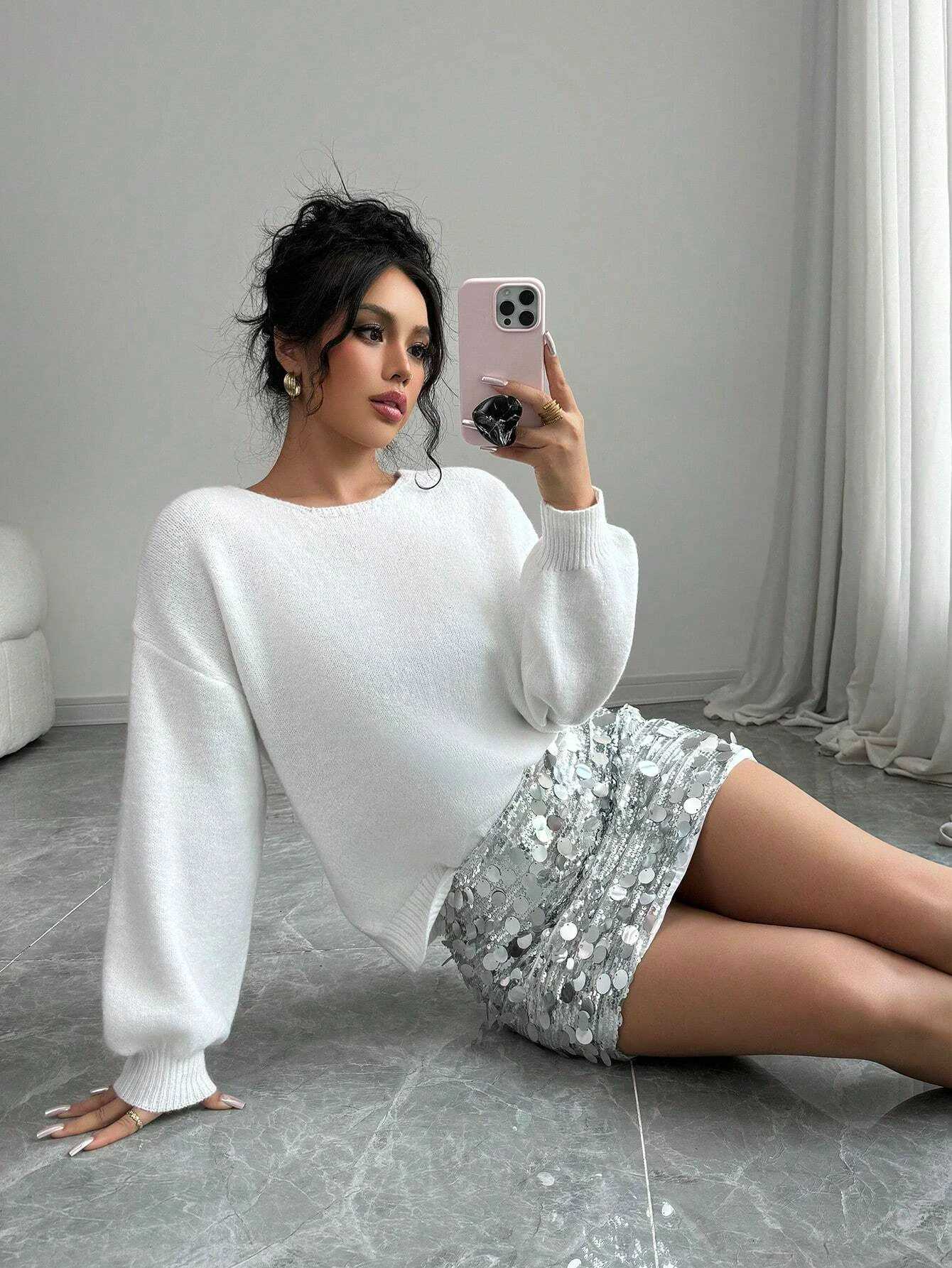 Autumn and Winter New Fashion Woman Sweater Sequined Bow Trim Loose Long Sleeve Niche Knit Cardigan Z250905