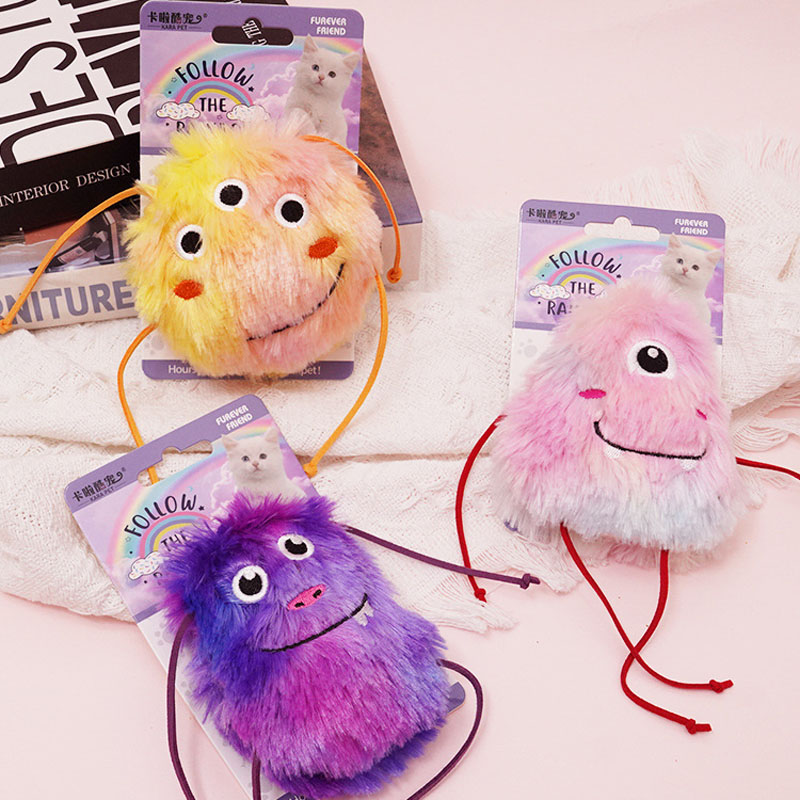Cat Self-Play Boredom Relief Toy Kitten Cute Plush Monster with Catnip Adorable Stuffed Pet Plaything for Cats
