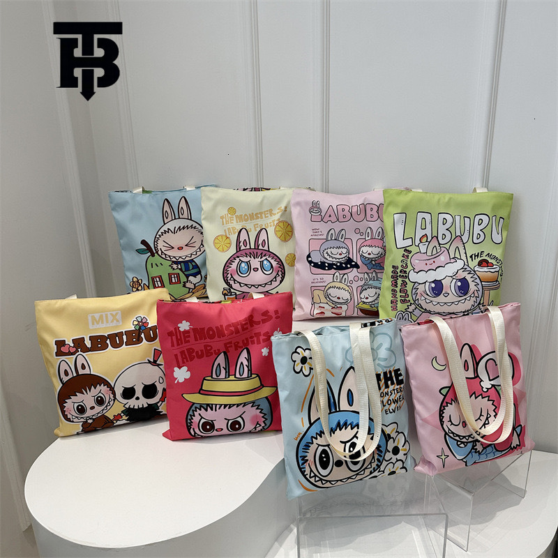 Fashion Labubu Printed Women's Canvas Bag Free Shipping Designer Luxury New Style Shoulder Bag Large Capacity Commuting Handbag Casual Shopping B