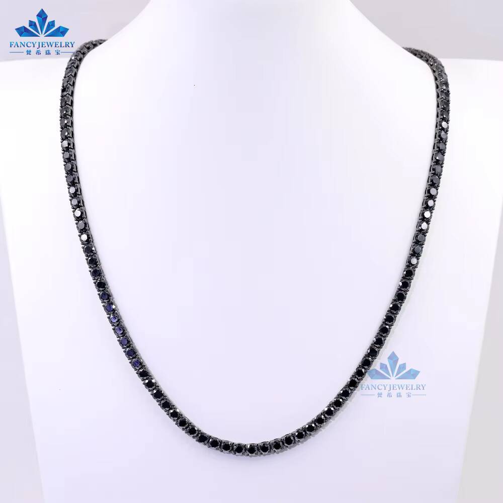 Fashion Custom Hip Hop Black Rhodium Moissanite Tennis Chain 3mm 925 Sterling Silver Jewelry Moissanite Tennis Chain