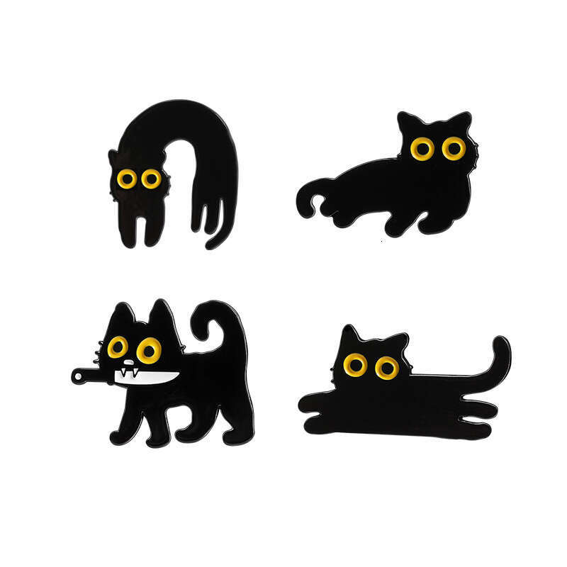 Hot Selling New Cute Black Series Brooch Creative Personality Cartoon Liquid Cat Design Badge