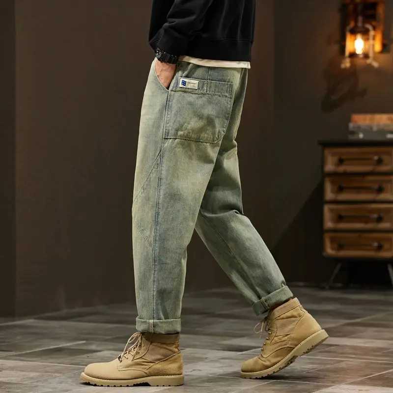 KSTUN Baggy Jeans Men Wide Leg Mens Loose Jeans Harem Pants Retro Blue Streetwear Vintage Mens Clothing Oversized Patchwork W250905