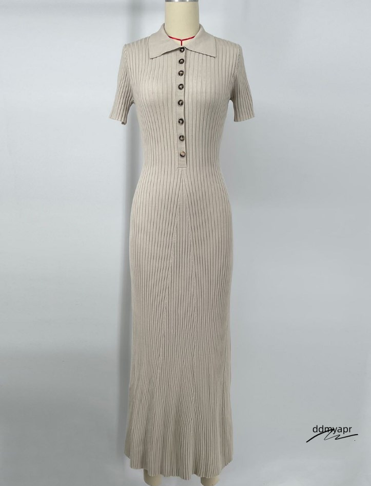 Casual Dresses White Knit Maxi ddmyday Dress For Women Short Sleeve Patchwork Elegant Party Lapel High Waist Knitwear Women's ddmyday ddmyday ddm