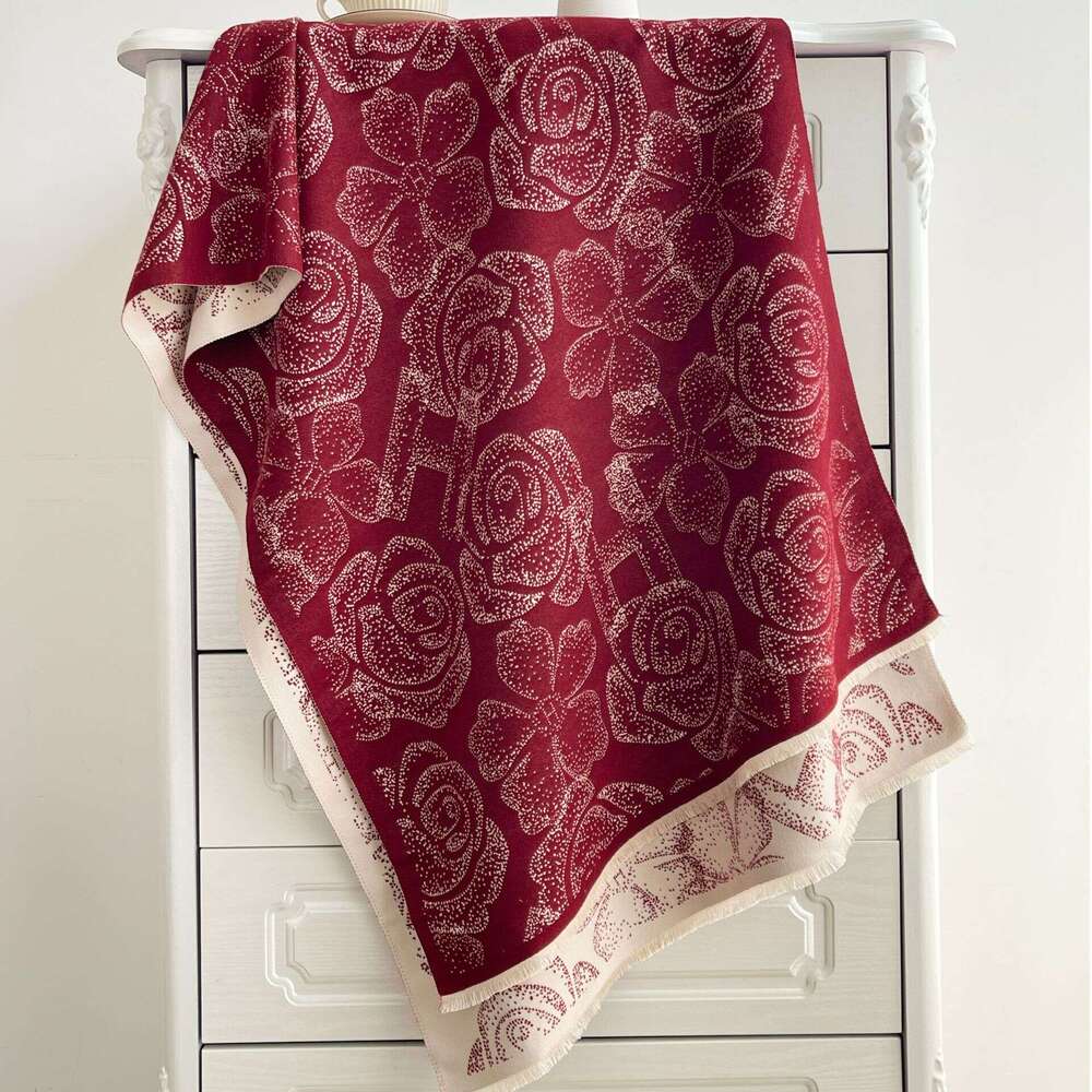 Scarf for Women Autumn Winter Imitation Cashmere Camellia Neck Warmer Versatile Fashion Double-Sided Thickened Couple's Warm Shawl