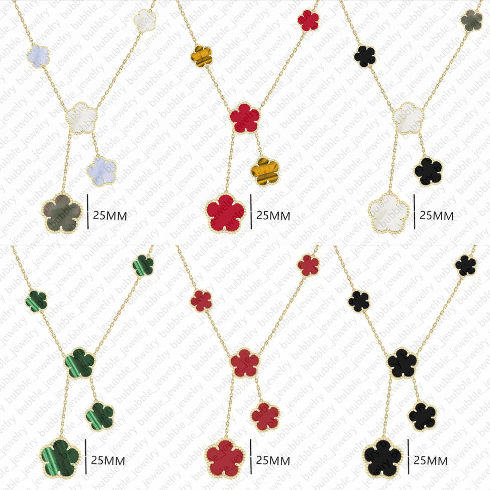 4 leaf clover designer Y2K gold motif 5 lucky flower tiger eye sterling pearl necklace high end jewelry gift for girl