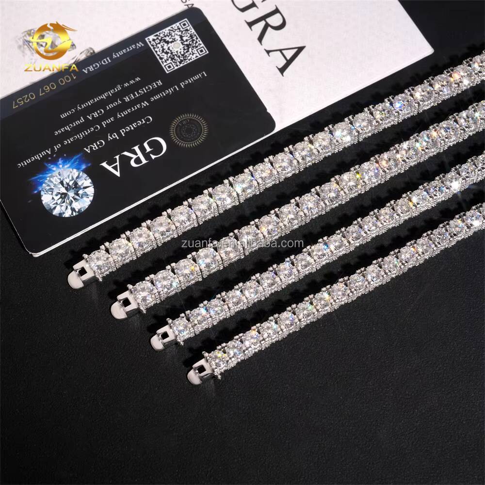 Fashion Style New Arrivals Bulk Stock 5mm 65mm S925 Silver Iced Out Hip Hop VVS Moissanite Diamond Cluster Tennis Bracelet
