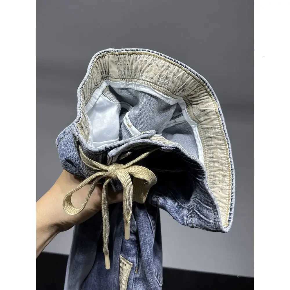 New Spring Summer Korean Fashion Men Luxury Jeans Overalls Elastic Drawstring Cargo Washed Clothing Tapered Baggy Joggers Pants W250905
