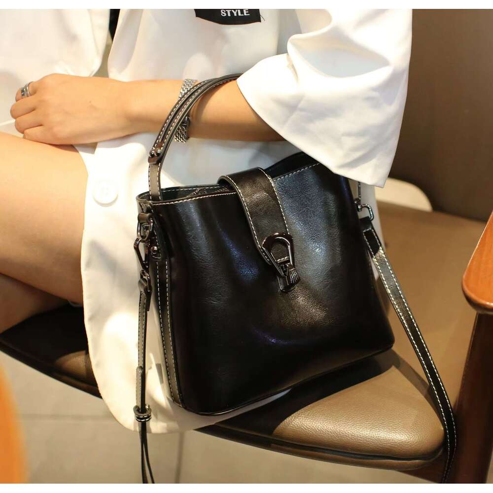 Summer Bags for Women 2024 Bucket Genuine Leather Shoulder Crossbody Bag Women's Versatile Handbag