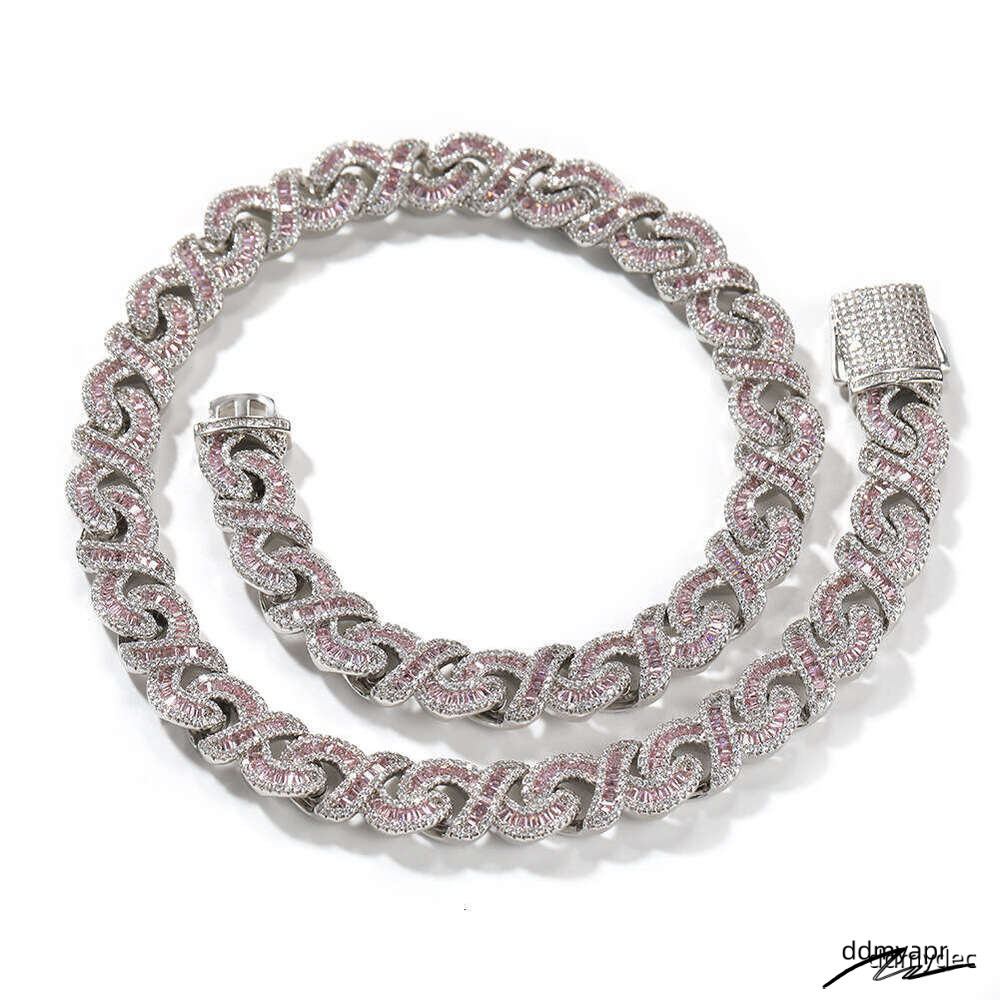 Ice Cold Stick Long Fork Set ddmydec Unlimited Chain Black Pink Square Zircon Gold-Plated Cuban Necklace Men's Jewelry ddmydec