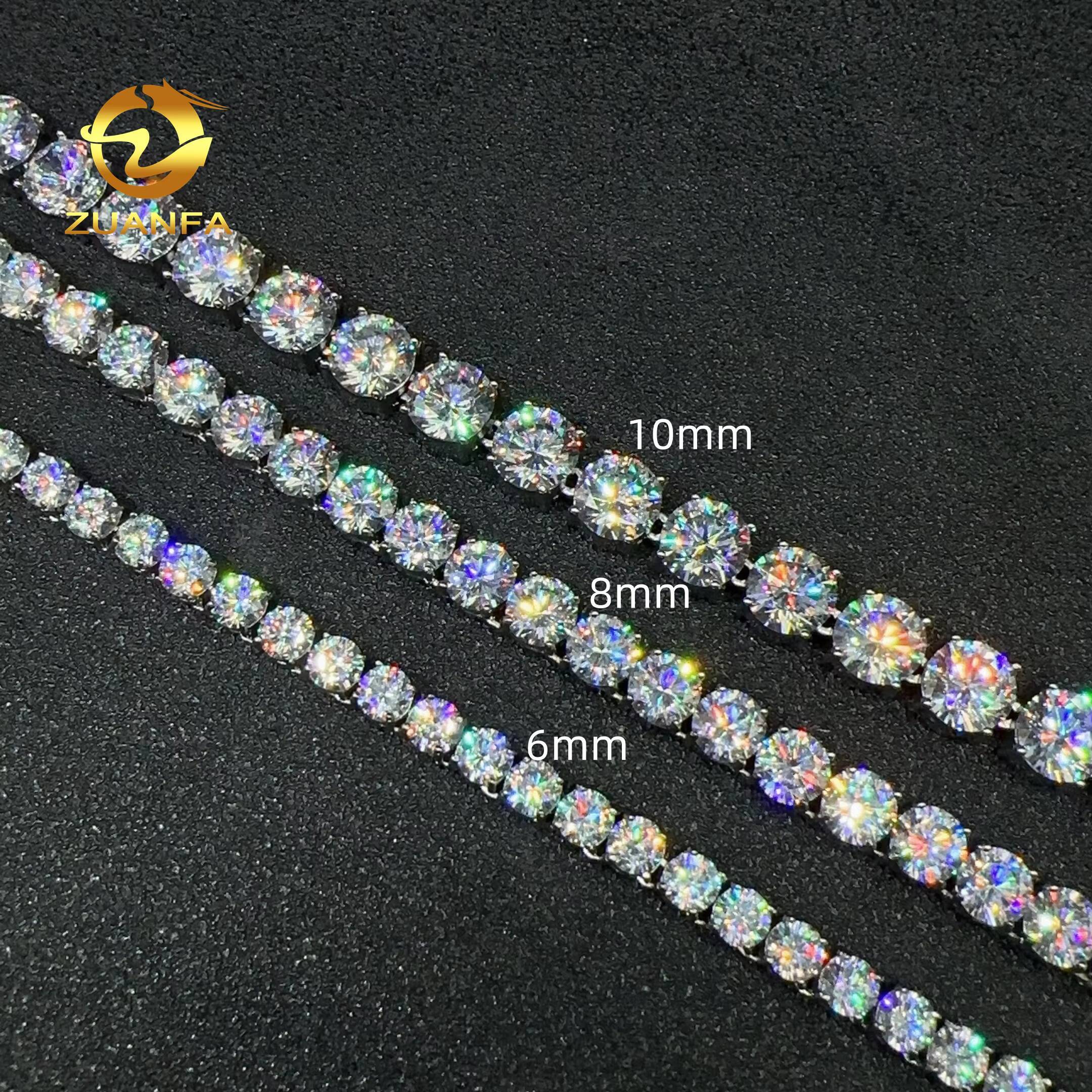 Fashion Shining Jewelry 5A Moissanite Diamond 316L Stainless Steel Necklace 6mm 8mm 10mm Tennis Chain Hiphop Chain