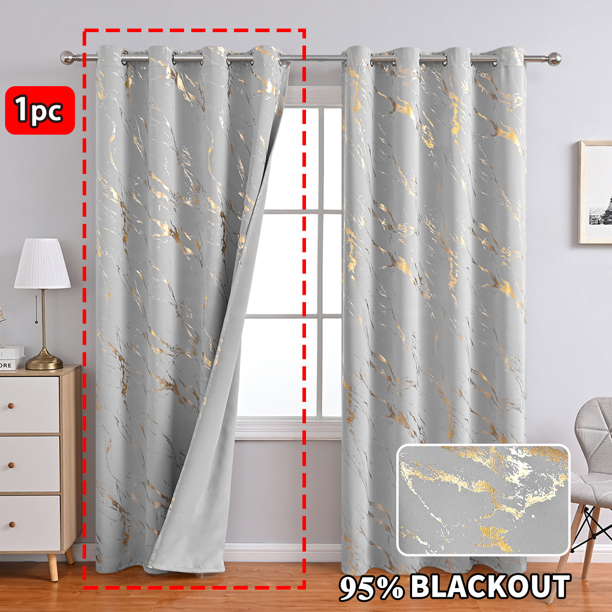 YL-37103 cross-border hot stamping and silver marble high-precision blackout curtain punching living room sunscreen finished curtain