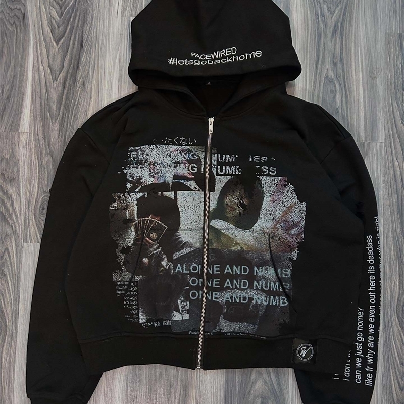 Harajuku Casual Letter Zip Oversized Hoodie Grunge Streetwear Gothic Sweatshirt Hoodies Women Tops Men Clothing Goth Y2k Clothes 250904