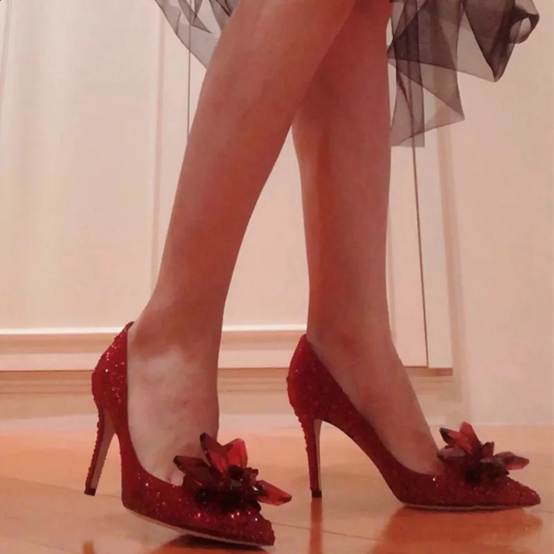 est Silver High Heels Wedding Women Shoes Diamond Pumps Crystal Shoes Rhinestone Pointed Toe Glitter Party 250904