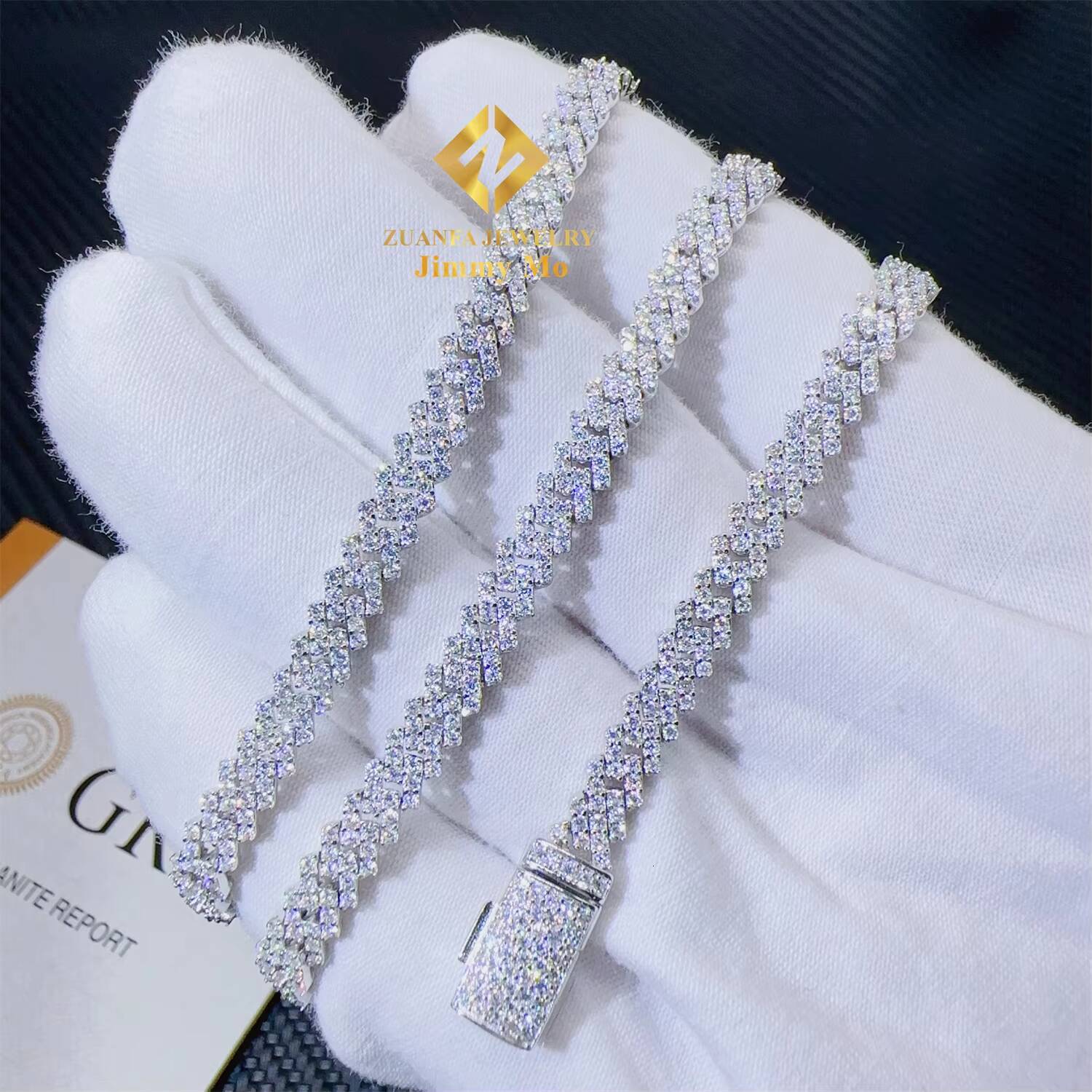 Pass Diamond Tester Hip Hop Iced Out 5mm Width One Row 925 Sterling Silver D VVS Moissanite Diamond Cuban Link Chain Necklace